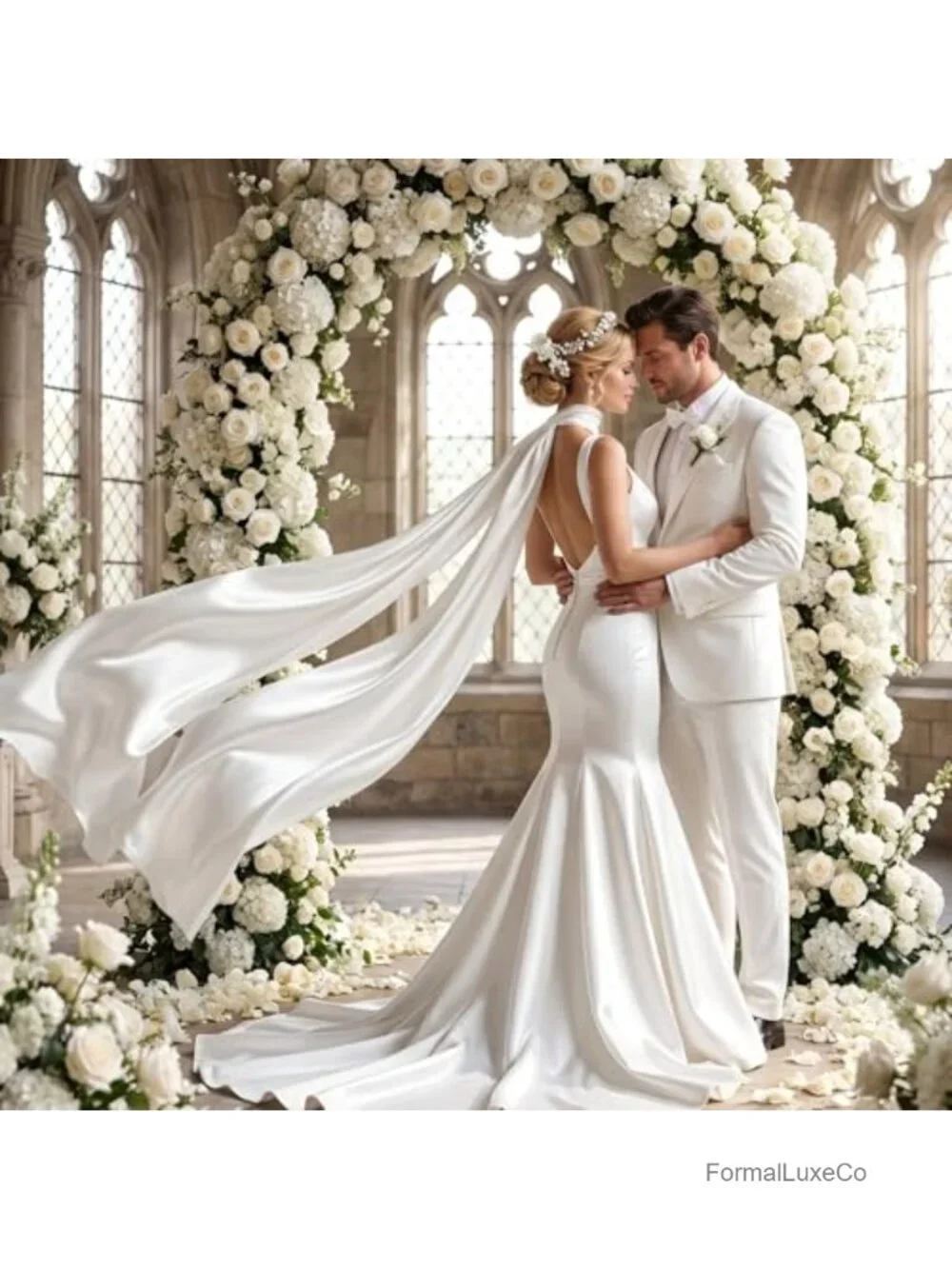 Satin Bridal Neck Scarf Wrap Long 118in Ivory Wedding Ceremony Accessory